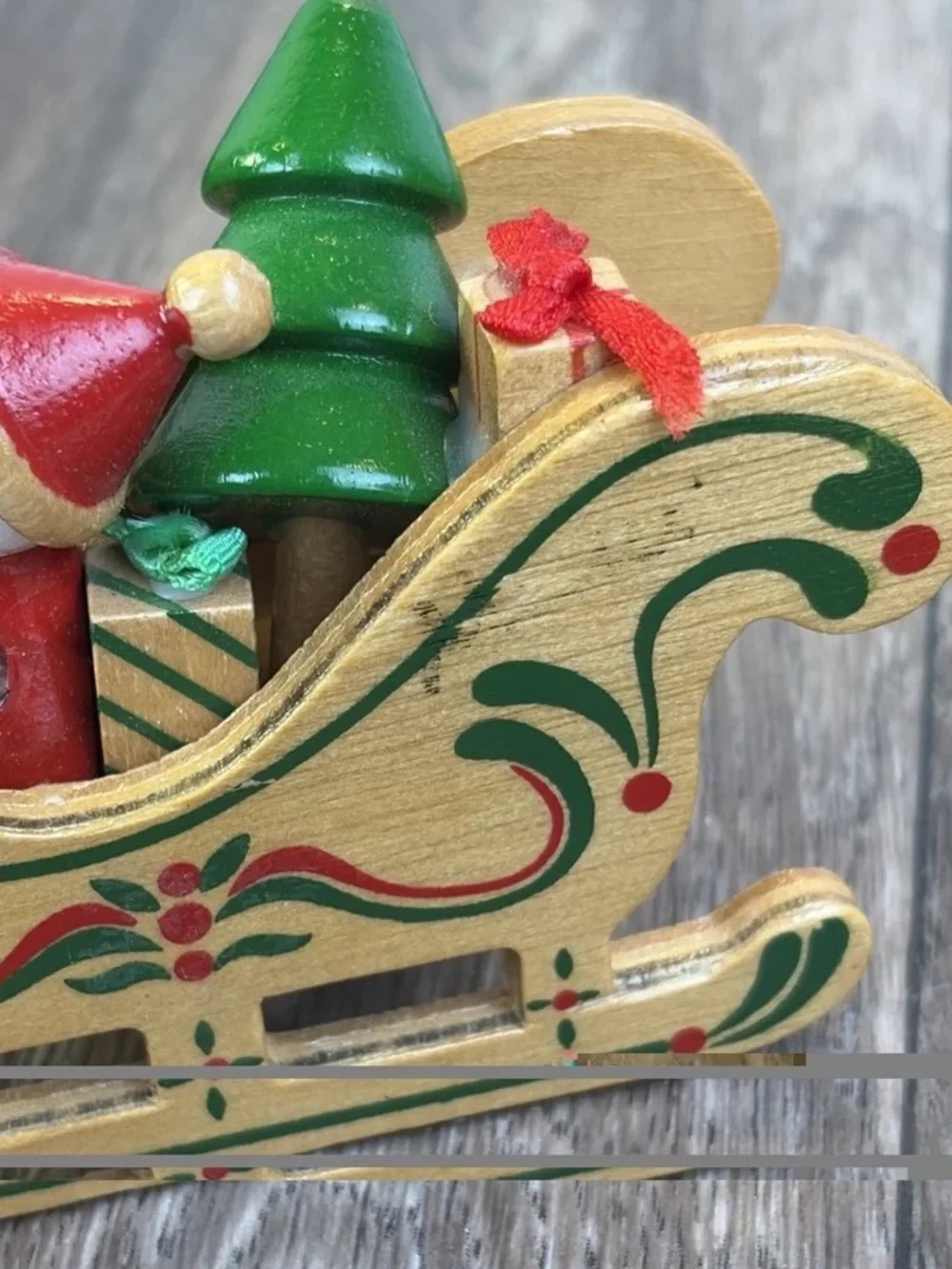Vintage 1984 Dakin Wood Santa in Sleigh with Three Reindeer San Francisco